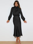 Elegant women's satin long sleeve loose dress