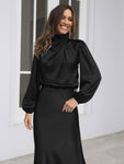 Elegant women's satin long sleeve loose dress