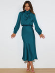 Elegant women's satin long sleeve loose dress