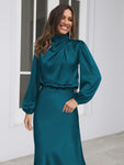 Elegant women's satin long sleeve loose dress