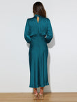 Elegant women's satin long sleeve loose dress