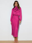 Elegant women's satin long sleeve loose dress