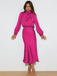 Elegant women's satin long sleeve loose dress