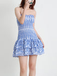 New Arrival Strapless Slim Ruffle Hem Embroidered Short Dress