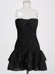 New Arrival Strapless Slim Ruffle Hem Embroidered Short Dress