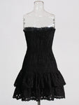 New Arrival Strapless Slim Ruffle Hem Embroidered Short Dress