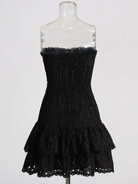 New Arrival Strapless Slim Ruffle Hem Embroidered Short Dress