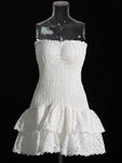 New Arrival Strapless Slim Ruffle Hem Embroidered Short Dress