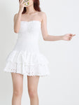 New Arrival Strapless Slim Ruffle Hem Embroidered Short Dress