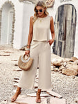 Suit elegant sleeveless top cropped pants ladies two-piece set