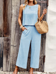 Suit elegant sleeveless top cropped pants ladies two-piece set