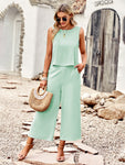 Suit elegant sleeveless top cropped pants ladies two-piece set