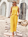 Suit elegant sleeveless top cropped pants ladies two-piece set