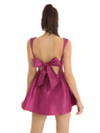 Square Neck Neck Waist Bow Knot Sling Swing Dress