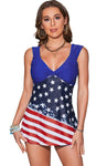 American Flag Print V Neck Two Piece Swimsuit