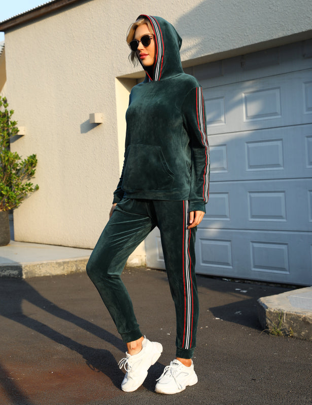 Women's Velvet Hooded Pullover & Sweatpant Set Tracksuit