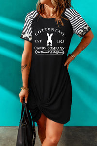 Easter Letter Graphic Mixed Print Twisted T-Shirt Dress