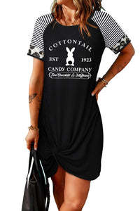 Easter Letter Graphic Mixed Print Twisted T-Shirt Dress
