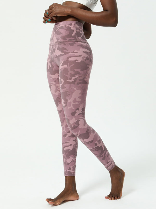 European and American camouflage yoga pants women's double-sided nude printing yoga pants