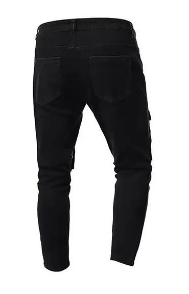 Men's Fashion Mid Waist Ripped Slim Jeans