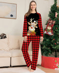 Kid’s Long Sleeves Classic Plaid Print Holiday Reindeer Holiday Fitted Two Piece Pajamas