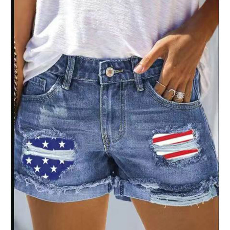 American Flag Skinny Denim Shorts