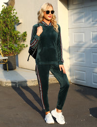 Women's Velvet Hooded Pullover & Sweatpant Set Tracksuit