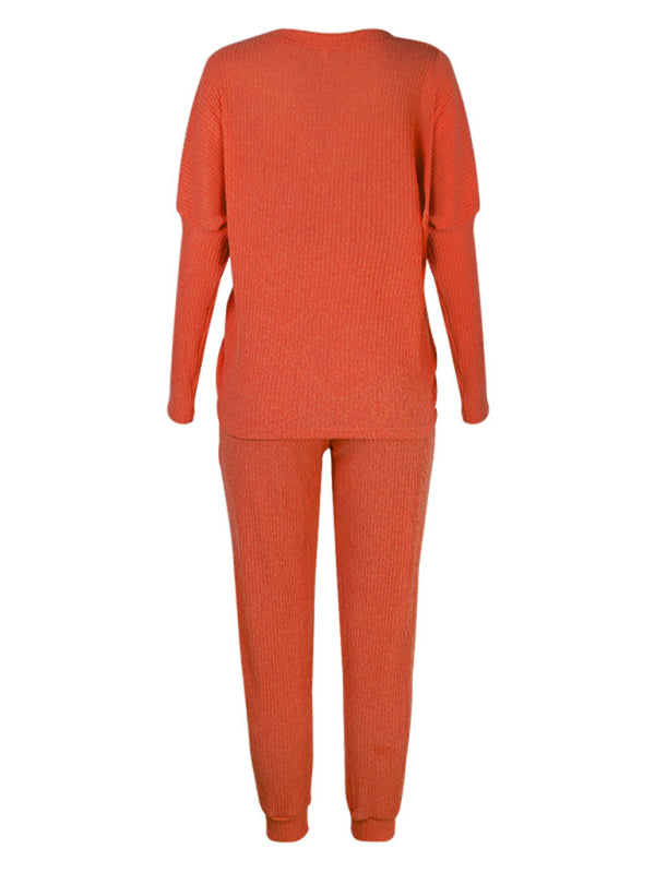 Women's Solid Color Pullover Sweatshirt & Sweatpant Sets