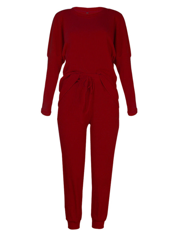 Women's Solid Color Pullover Sweatshirt & Sweatpant Sets