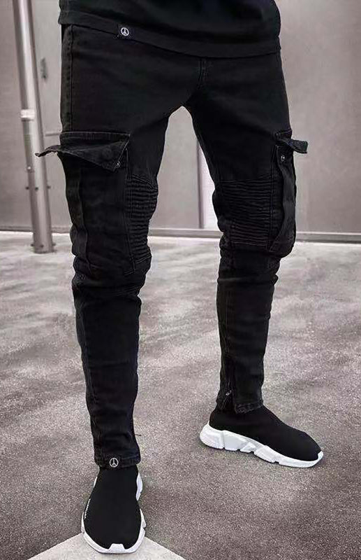 Men's Fashion Mid Waist Ripped Slim Jeans