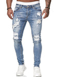 Men's Solid Color Ripped Stretch Skinny Distressed Jeans