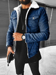 Plush Style Thickened Denim Men's Outer Jacket