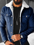 Plush Style Thickened Denim Men's Outer Jacket