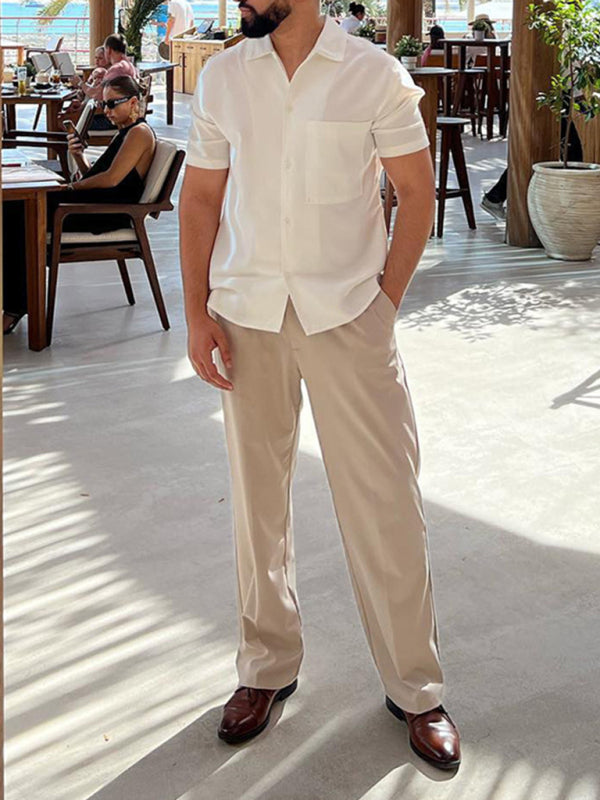 Men's Cotton Linen Shirt Short Sleeve Casual Loose T-Shirt