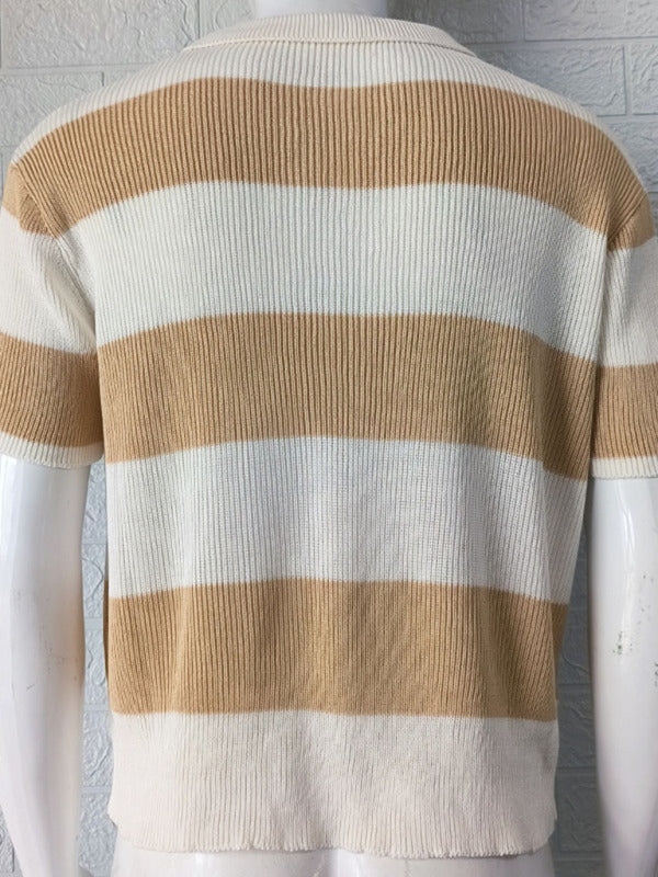 Men's Color Block Short Sleeve Lapel Knit Polo Shirt