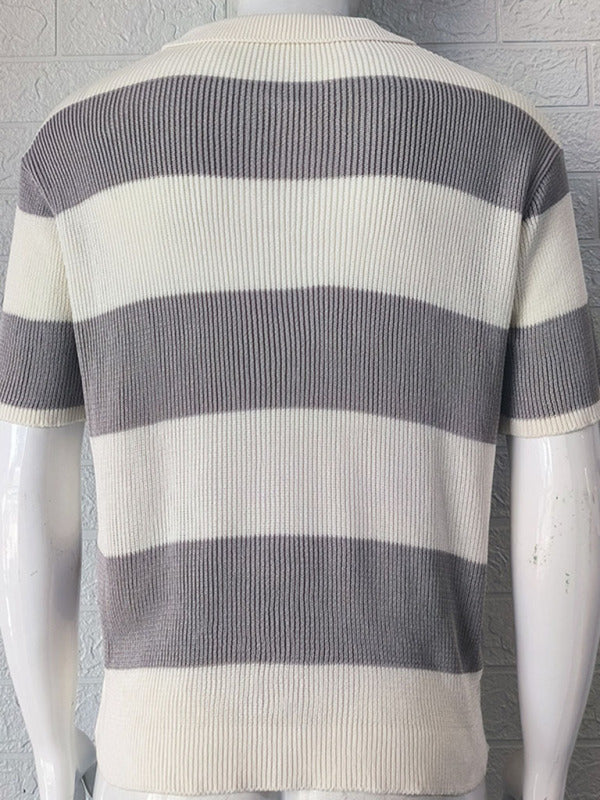 Men's Color Block Short Sleeve Lapel Knit Polo Shirt