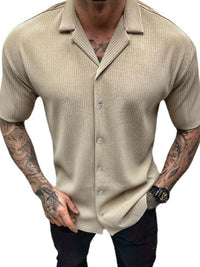 Men's new solid color short-sleeved shirt men's casual cardigan