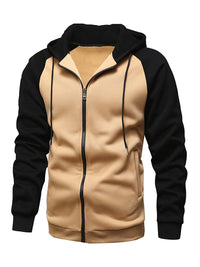 Jacket Contrasting color zipper cardigan plus fleece hoodie men's clothing