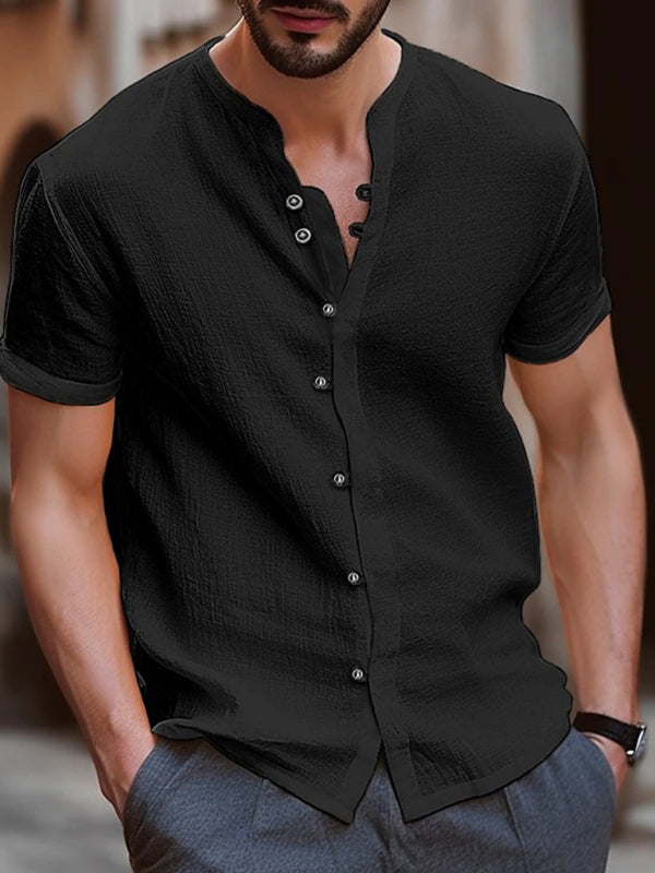 New Fashion Men's Retro Button Casual Short Sleeve Shirt