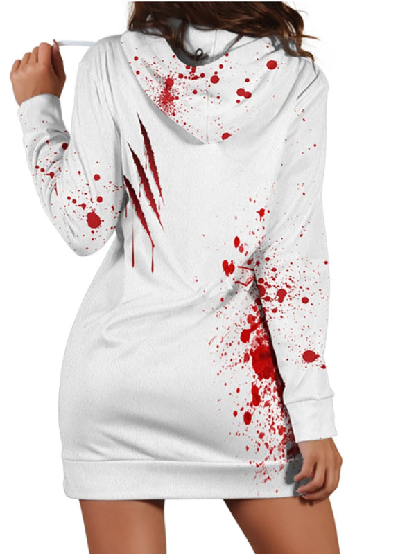 Women's Halloween blood drop digital print Hooded Hoodie