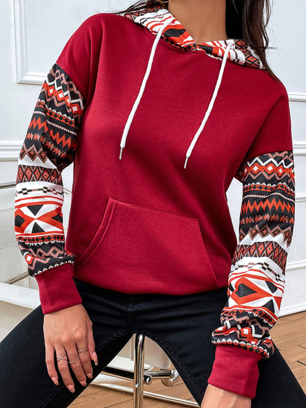 Women's Casual Hooded Pullover Totem Panel Sweatshirt