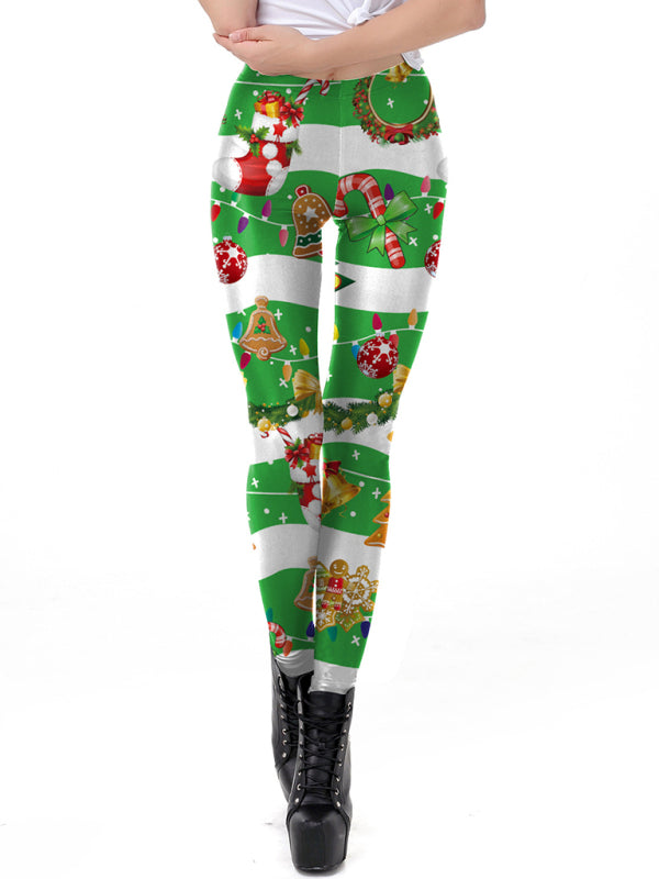 Women's Christmas Print Skinny Mid-Rise Leggings