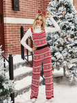 Women’s Loose Fit Christmas Print Patchwork Knit Shoulder Strap Jumpsuit