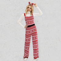 Women’s Loose Fit Christmas Print Patchwork Knit Shoulder Strap Jumpsuit