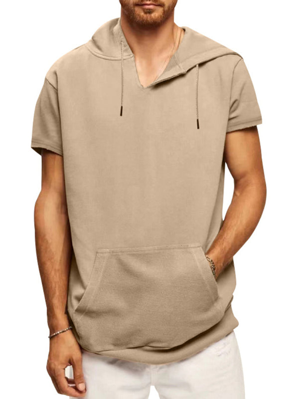 Men's Solid Color Short Sleeve Hooded Sweatshirt