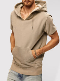 Men's Solid Color Short Sleeve Hooded Sweatshirt