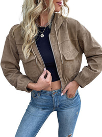 Fashion women's solid color hooded corduroy jacket