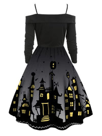 Women's Halloween Print Panel Contrast Dress