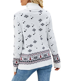 Women's Turtleneck Loose Long Sleeve Snowflake Knit Christmas Sweater