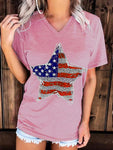 Women's Knitted V-Neck Independence Day Short Sleeve T-Shirt